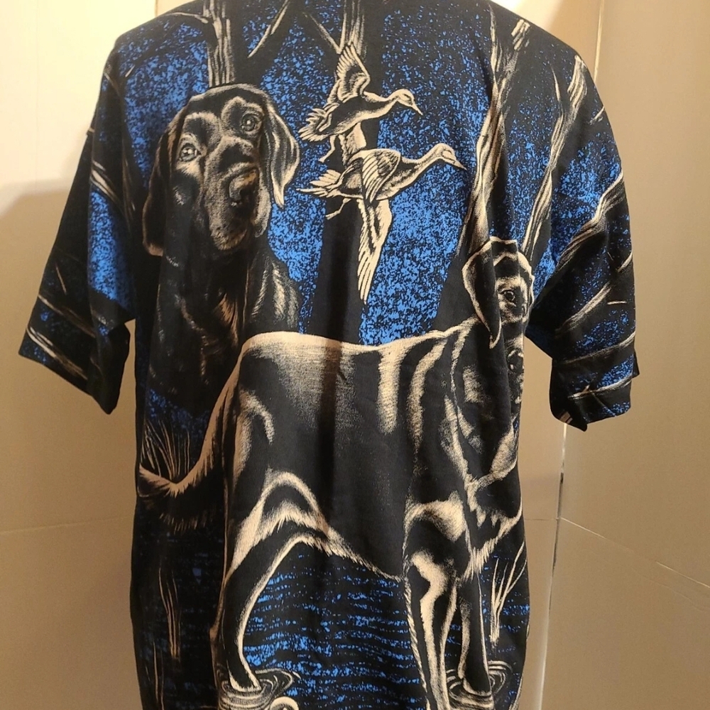 LABRADOR RETRIEVER VTG 80S L SHIRT ALL OVER HUNTING DUAL SIDED SINGLE STITCH DOG